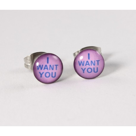 Cabochon Ohrstecker "I wont you" Edelstahl