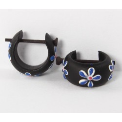 Creole Holz schwarz mit blauer Blume bemalt