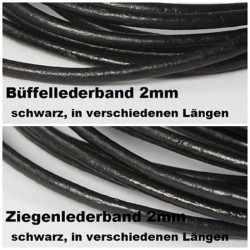 Lederbänder aus Büffel- und Ziegenleder 2mm, schwarz, in verschiedenen Längen