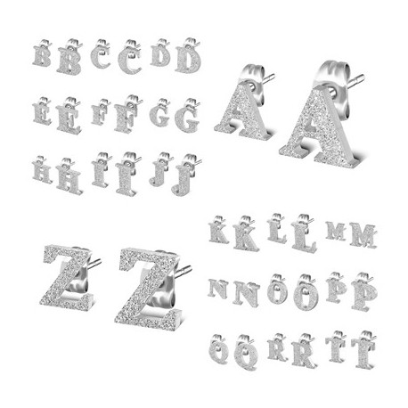 Ohrstecker Buchstaben, Alphabet komplett, sandgestrahlt ,Edelstahl 