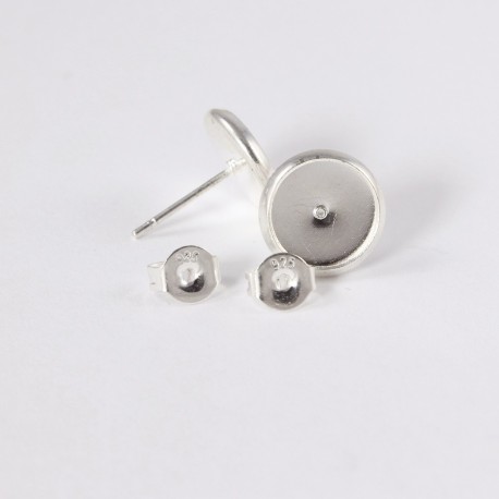 Ohrstecker Rohlinge für 8 mm Cabochons, Silberfarben mit Echt Silber Verschluss