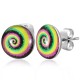 Ohrstecker Cabochon Spirale bunt, in Edelstahl eingefasst