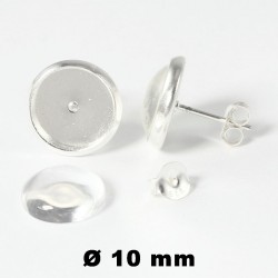 Bastelset - Ohrstecker Rohling + 10 mm Cabochon + Echt Silber Verschluss + Döschen