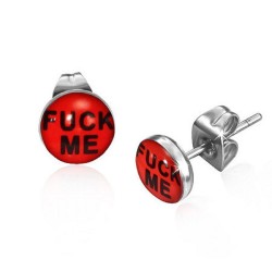 Ohrstecker Cabochon mit Logo "Fuck me" in Edelstahl eingefasst