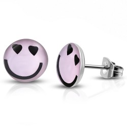 Smile, Pink hell, Cabochon Ohrstecker aus Edelstahl