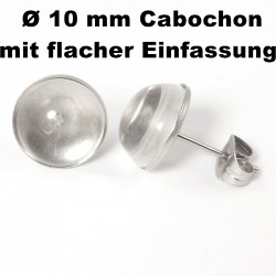 Bastelset - Edelstahl 2 Ohrstecker Rohling flach +10 mm Cabochon +2Verschlüsse + Döschen
