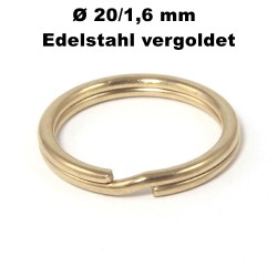 Schlüsselringe 20 / 1,6 mm Durchmesser / Stärke Edelstahl vergoldet