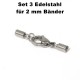 Ketten-, Armband-Verschluss-Set aus Edelstahl für 2 + 3 mm Lederbänder