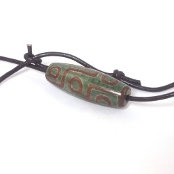 Dzi-Stein, Tibetischer Achat, Einzelstück, Kette mit Büffellederband