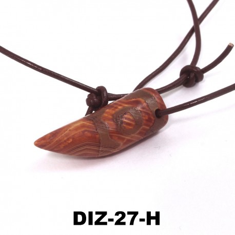 Dzi-Stein, Tibetischer Achat, Einzelstück, Kette mit Büffellederband