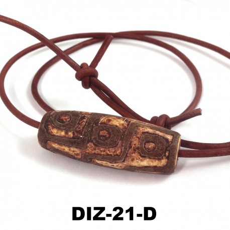 Dzi-Stein, Tibetischer Achat, Einzelstück, Kette mit Rindlederband