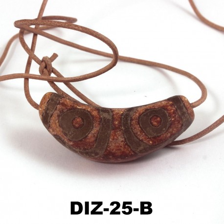 Dzi-Stein, Tibetischer Achat, Einzelstück, Kette mit Rindlederband