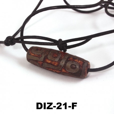 Dzi-Stein, 9 Augen, Tibetischer Achat, Einzelstück, mit Büffellederband