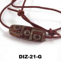 Dzi-Stein, 9 Augen, Tibetischer Achat, Einzelstück, mit Büffellederbandkette