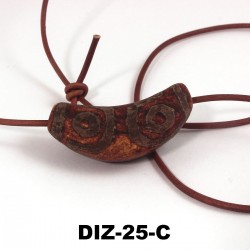 Dzi-Stein, 4 Augen, Tibetischer Achat, Einzelstück, Büffellederband