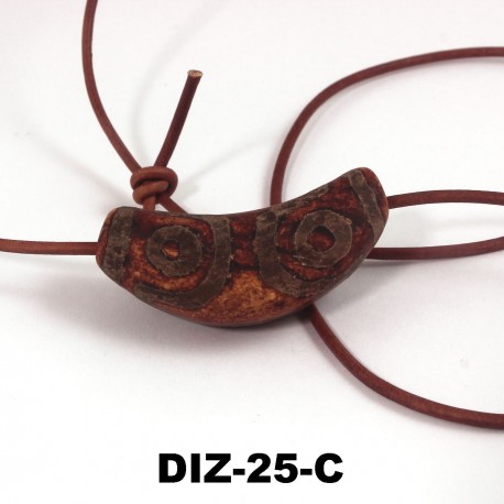 Dzi-Stein, 4 Augen, Tibetischer Achat, Einzelstück, Büffellederband